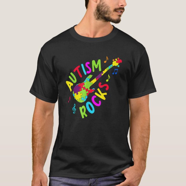 T-shirt Autisme Rocks Autisme Sensibilisation Pièces de Pu (Devant)