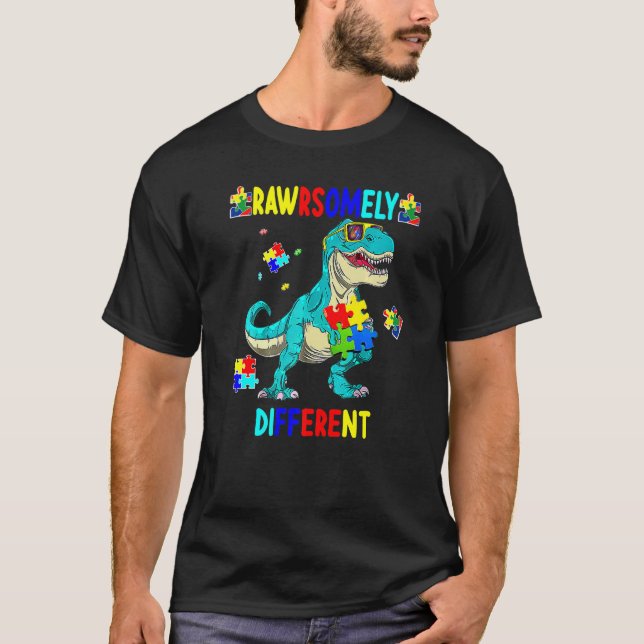 T-shirt Autisme Sensibilisation Rawrsomely Différent Dinos (Devant)