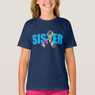 T-shirt Autisme Soeur Cute Blue Sensibilisation Ruban