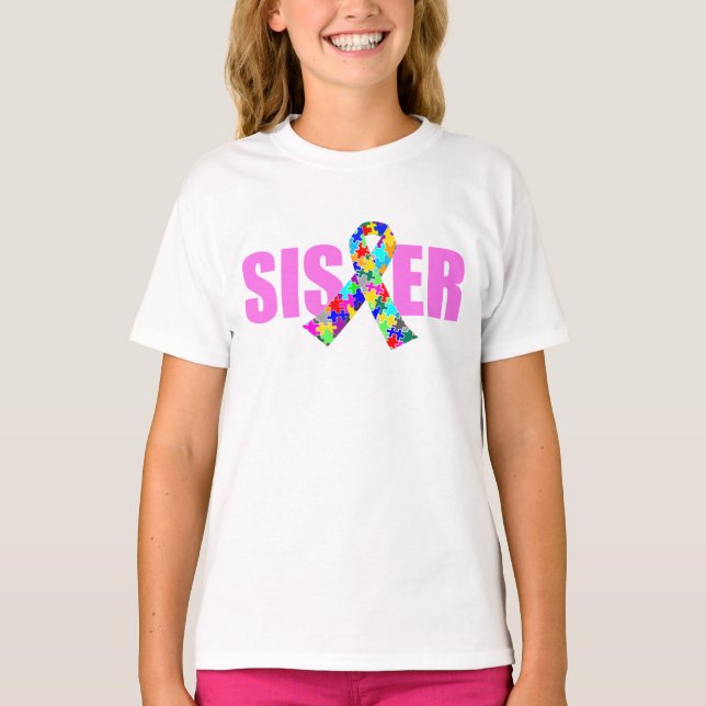 T-shirt Autisme Soeur Jolie Pink Sensibilisation Ribbon En (Devant)