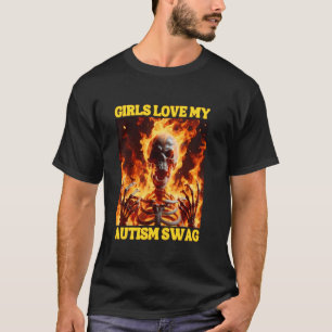 T-shirt Autisme Swag Drôle Cringe Dur Squelette Meme Flame