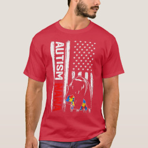 T-shirt Autisme vintage Nana Ours Drapeau Américain Sensib