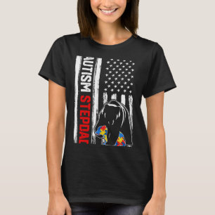 T-shirt Autisme vintage Stepdad Ours Drapeau Américain Pri