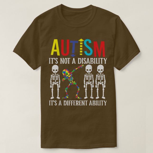 T-shirt AutismeC'est une capacité différente Dabbing Skele (Design devant)