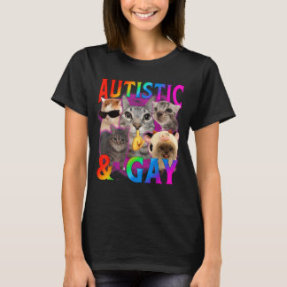 T-shirt Autiste et Gay Mème de Chat Drôle Contrefaçon Homm