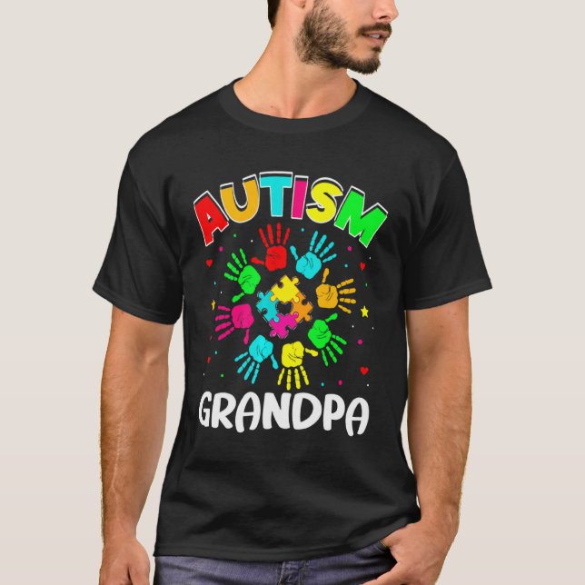 T-shirt Autistic Grandpa Puzzle Soutien Famille Autisme Aw (Devant)