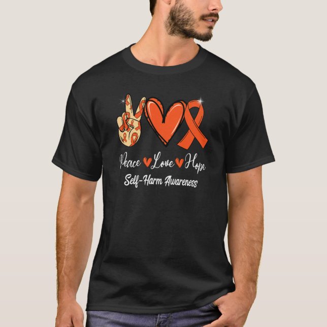 T-shirt Auto-Harm Sensibilisation Paix Amour Espoir Orange (Devant)