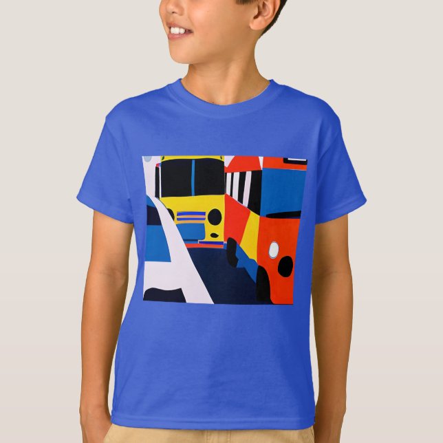 T-shirt Autobus et voitures en couleurs primaires Enfants (Devant)