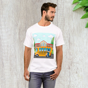T-shirt Autobus scolaire jaune avec conducteur et bâtiment