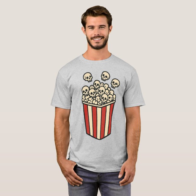 T-shirt Autocollant Boîte de Popcorn Crânes  (Devant entier)