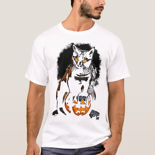 T-shirt Autocollant Chat Noir Halloween1 (Devant)