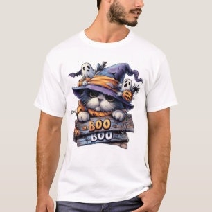 T-shirt Autocollant de chat Halloween mignon � Chapeau de