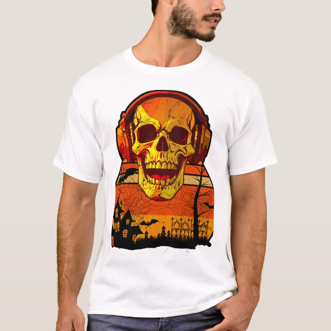 T-shirt Autocollant de crâne Halloween Rétro (Devant)