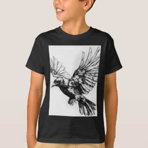 T-shirt Autocollant de dessin au crayon de corbeau réalist