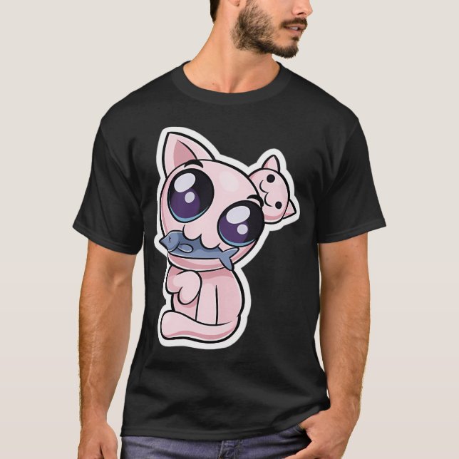 T-shirt Autocollant Mewgenics Stacy mangeant du poisson (Devant)