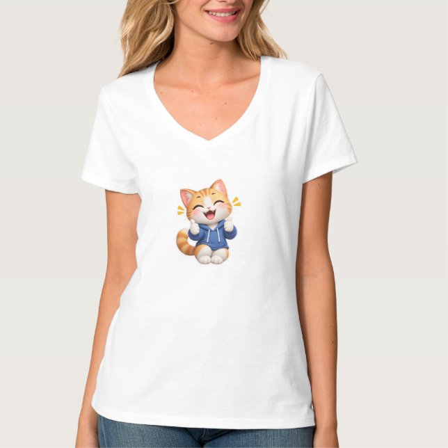 T-shirt Autocollant Sourire Heureux Chat Mignon (Devant)