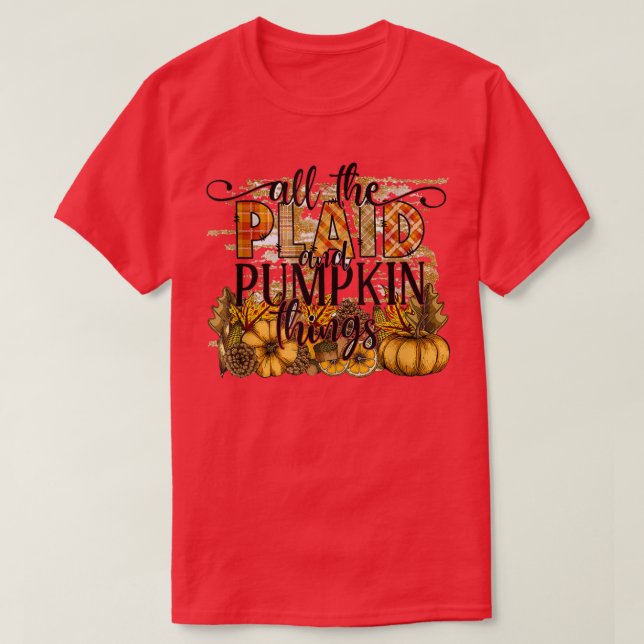 T-shirt Automne Automne Toutes Les Choses Plaid Et Citroui (Design devant)