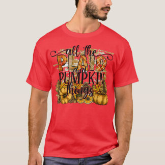 T-shirt Automne Automne Toutes Les Choses Plaid Et Citroui