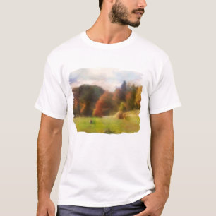 T-shirt Automne Avec Mountain Fox Et Haystack Aquarelle