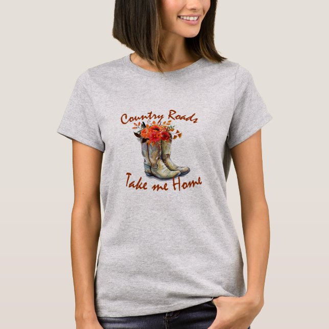 T-shirt Automne Boots Cowboy Les routes de campagne Me ram (Devant)