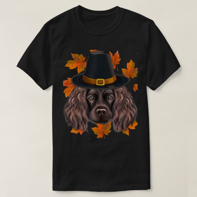 T-shirt Automne Boykin Spaniel Pilgrim Thanksgiving (Design devant)