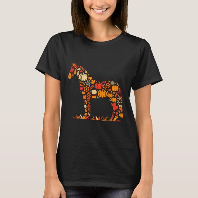 T-shirt Automne Citrouille Automne Cheval Thanksgiving Fem (Devant)