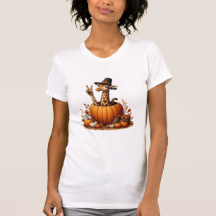T-shirt Automne Citrouille Automne Giraffe Thanksgiving Fe