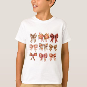 T-shirt Automne Citrouille Bow Coquette Feuilles d'Automne