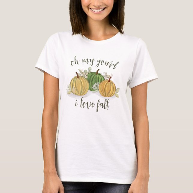 T-shirt Automne Citrouille Gourd I Love Automne Aquarelle (Devant)