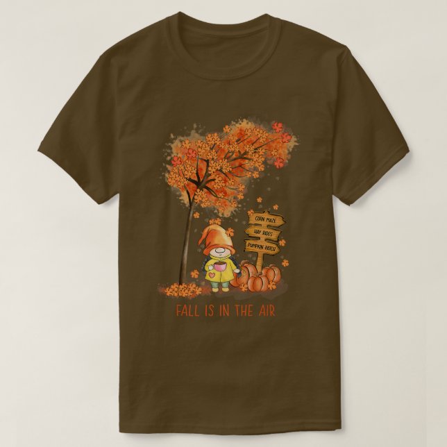 T-shirt Automne est dans l'Air Autumn Garden Gnome et Feui (Design devant)
