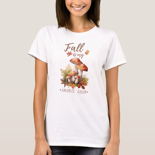 T-shirt Automne Est Ma Couleur Préférée - Champignons & Fe (Devant)