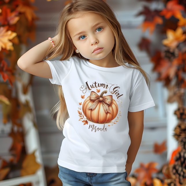 T-Shirt Automne fille aquarelle citrouille chute personnal (Autumn Girl watercolor pumpkin fall custom girly T-Shirt)