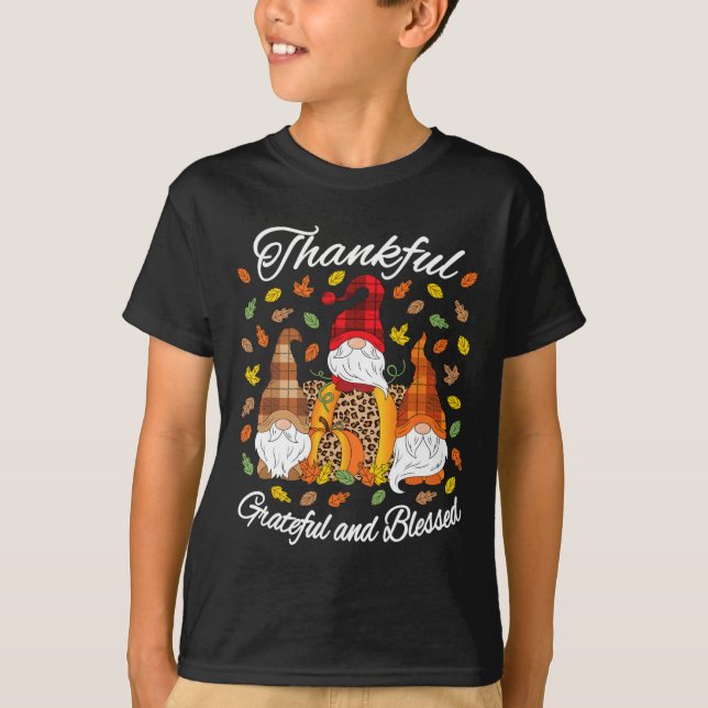 T-shirt Automne Gnome Plaid Leopard Citrouille Thanksgivin (Devant)