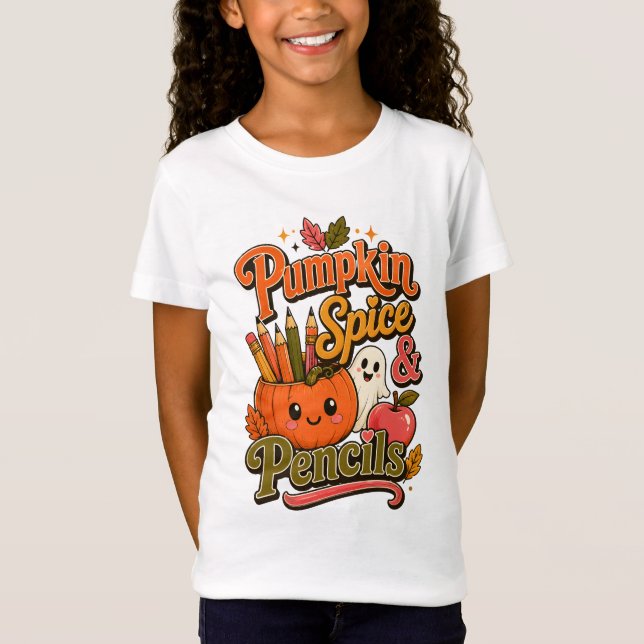 T-Shirt Automne Mignon Épice de Citrouille & Crayo (Devant)