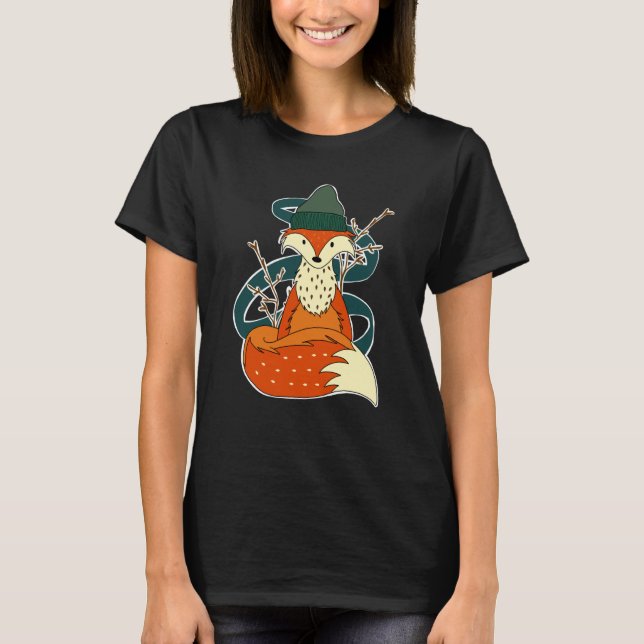 T-shirt Automne Renard Animaux Forêts Créature Casquette c (Devant)