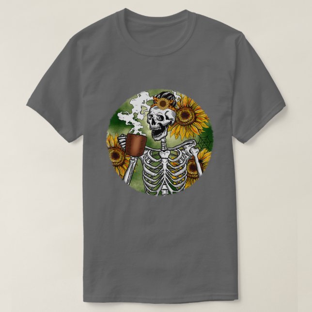 T-shirt Automne Squelette Tournesol Citrouille épice Latte (Design devant)