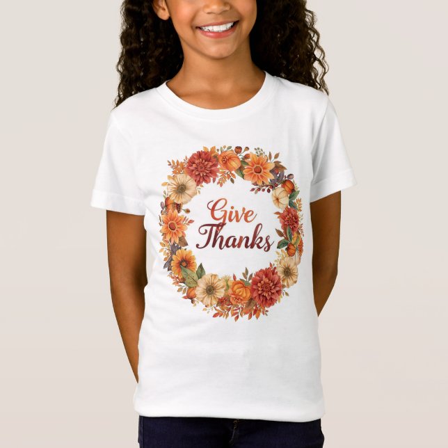 T-Shirt Automne Thanksgiving Citrouille et fleurs (Devant)