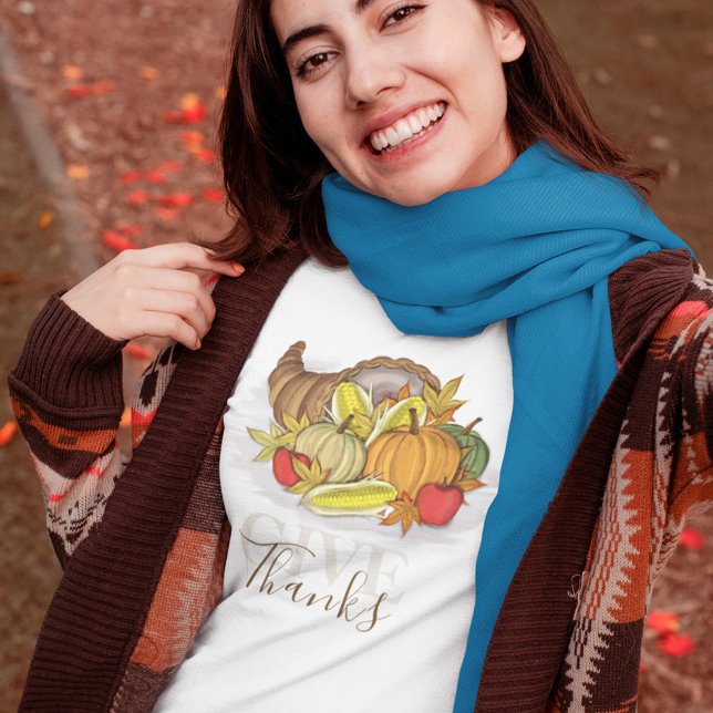 T-shirt Automne Thanksgiving Cornucopia Donner Merci (Give thanks fall cornucopia T shirt)