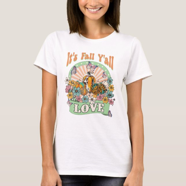 T-shirt Automne Y tout Citrouille Vintage Fleur (Devant)