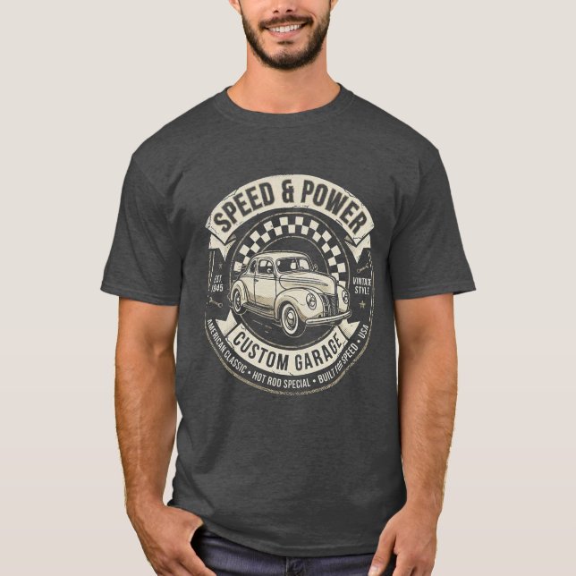 T-shirt automobile de collection vitesse et puissance (Devant)