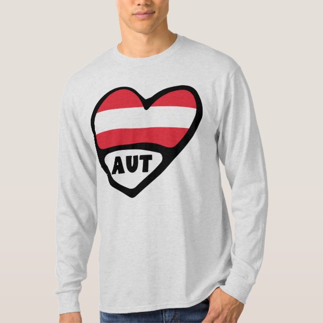 T-shirt Autriche Code Pays Drapeau Coeur AUT (Devant)