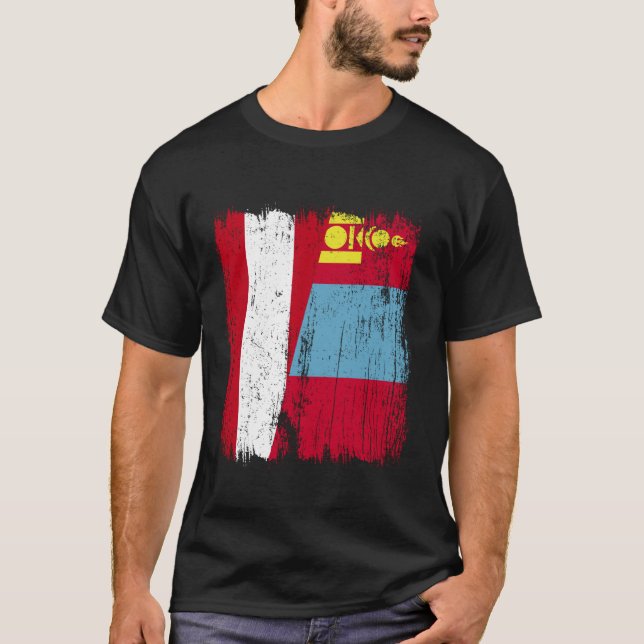 T-shirt Autriche Mongolie Demi Drapeau Autrichien Mongol M (Devant)