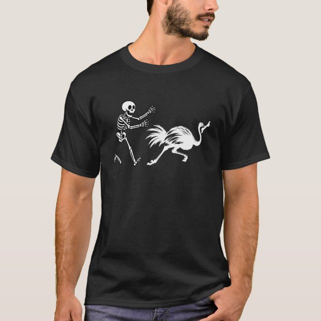 T-shirt Autruche Drôle de Skeleton Halloween en Course (Devant)
