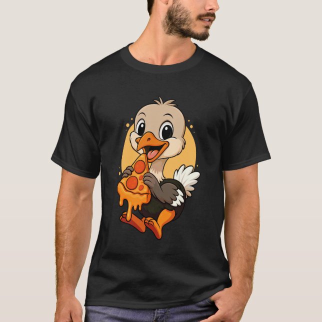 T-shirt Autruche Drôle Mangeant une Pizza Graphique Garçon (Devant)