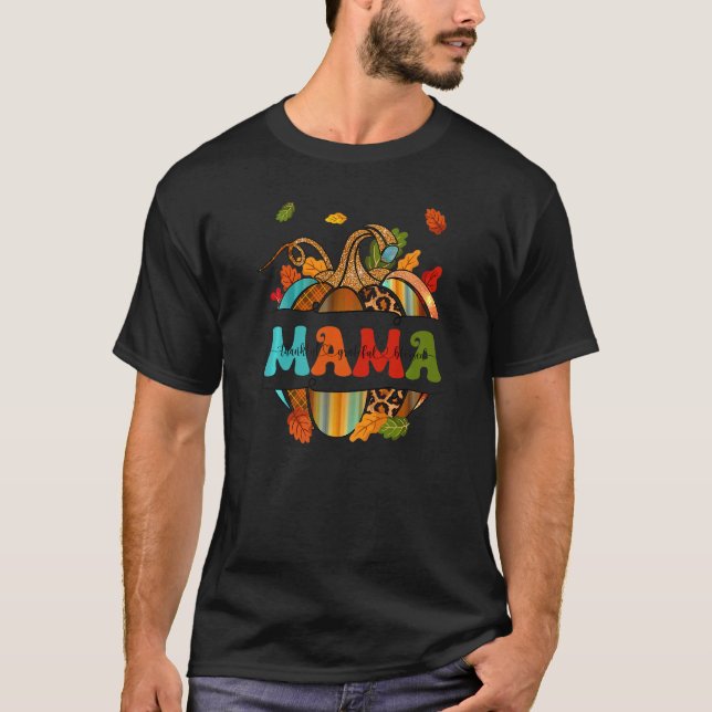 T-shirt Autumn Fall Outfit Mama Thankful Grateful Blessed  (Devant)