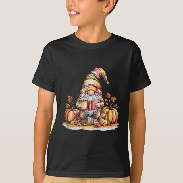 T-shirt Autumn Gnome Reading Book With Pumpkins Fall Tank  (Devant)