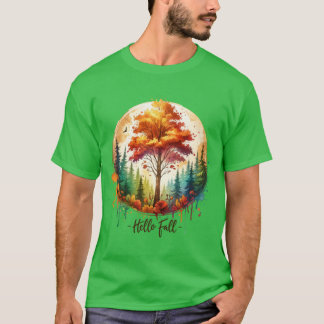 T-shirt Autumn Harvest Watercolor Pumpkins Fall Flowers wi