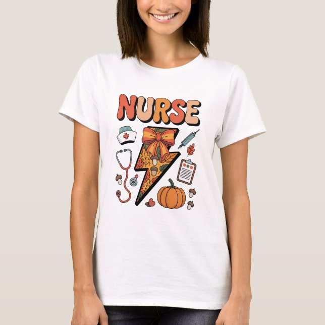 T-shirt Autumn Nurse – Cute Fall Medical Professional  (Devant)