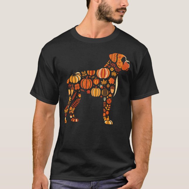 T-shirt Autumn Pumpkin Fall Boxer Dog Thanksgiving Womens  (Devant)