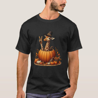 T-shirt Autumn Pumpkin Fall Giraffe Thanksgiving Womens Me